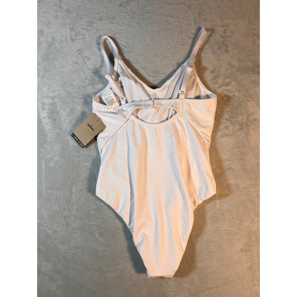Nike Women'S V-Neck Jacquard One-Piece Swimsuit White Size‎ L MSRP $90 - Picture 3 of 16